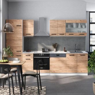 Vicco Mueble De Cocina R-line, Oro Potencia Roble/blanco, 300 Cm Et Roble