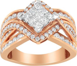 House of Brilliance Two-Tone 10KT Gold 1 1/2 cttw Diamond Bypass Cocktail Ring in White at Nordstrom, Size 7