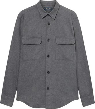 Brooks Brothers Katoenen Flanellen Overshirt met Klepzakken - Heren - Casual Overhemden - Grijs - M - Katoen - Overhemden