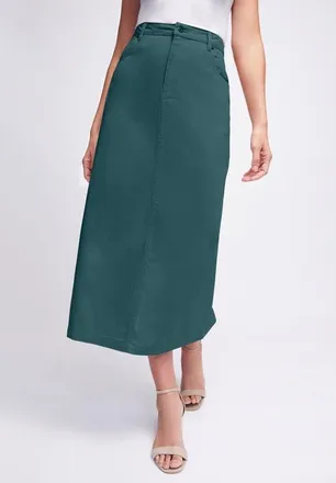 Jessica London Classic Cotton Denim Midi Skirt in Mystic Pine at Nordstrom, Size 36