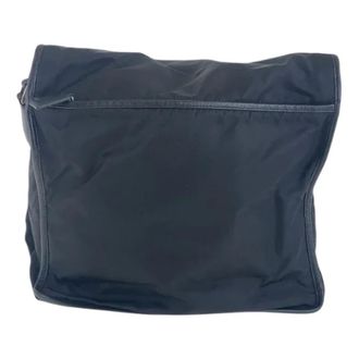Prada Pre-owned Cross Body Bags, male, Black, Size: ONE SIZE Pre-owned Tessuto Triangle Logo Plate Shoulder Bag