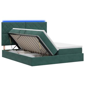 vidaXL Cama De Almacenamiento Led Con Colch&oacute;n Verde Oscuro Vidaxl