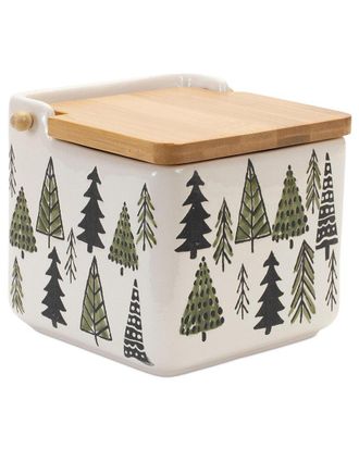 Melrose International Ceramic Pine Tree Canister With Wood Lid