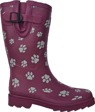 TOSH Womens Ladies Wellies Rubber Rain Boots Wellingtons Short & Tall Dog Paw Skull Festival Snow Buckle Adjustable (Plum Half Dog Paw, UK Footwear Size Sy
