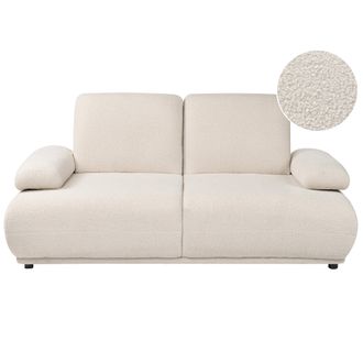 Beliani Sof&aacute; De 2 Plazas Con Reposabrazos Y Respaldo Ajustables Patas De Madera Moderno Boucl&eacute; Blanco Crema Nacka