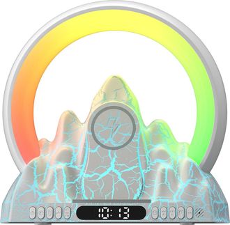 No Brand L&aacute;mpara Despertador Flame Mountain Sunrise, Aplicaci&oacute;n Inteligente, Altavoz Bluetooth Inal&aacute;mbrico Recargable, Luz Nocturna Ambiental, Color Blanco