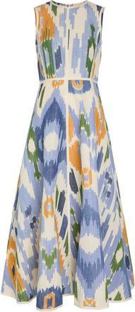 Emporio Sirenuse Clodette Printed Cotton and Linen-blend Midi Dress - Blue - 46 (UK14 / L)