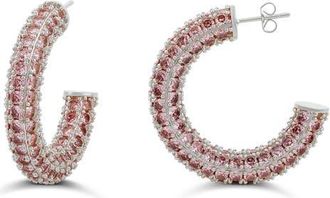 SHYMI Colored Crystal Pav&eacute; Hoop Earrings in Silver/Pink at Nordstrom