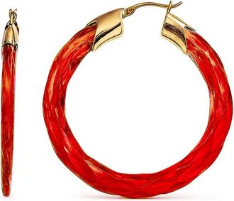Gold & Honey Womens Swirl Twist Lucite Birthstone Hoop Earrings In January - Garnet