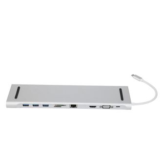 OEM Concentrador Usb-c 10 En 1 Para Dispositivos Plateados, Estaci&oacute;n De Acoplamiento Para Port&aacute;tiles, Velocidades De Transferencia De Datos De Hasta 5 Gbp