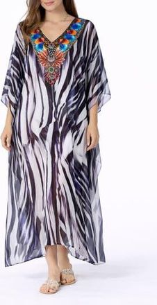 Ranee&rsquo;s Print V-Neck Maxi Caftan in Black at Nordstrom Rack