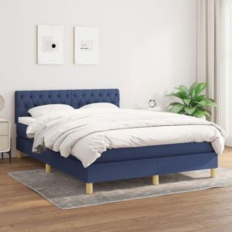 vidaXL Cama Box Spring Con Colch&oacute;n Tela Azul 140x200 Cm Vidaxl
