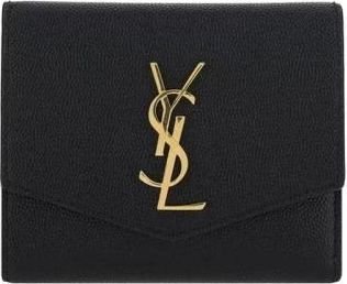 Saint Laurent Accessoires, Dames, Zwart, ONE Size, Leer, Portemonnee met reli&euml;flogo en dubbele kaartsleuven