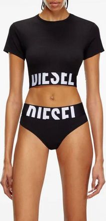 Diesel Top cropped slim fit in cotone stretch con logo a contrasto