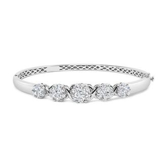 House of Brilliance 14K White Gold 2 1/2 Cttw Diamond Graduating Floral Cluster Bangle Bracelet at Nordstrom