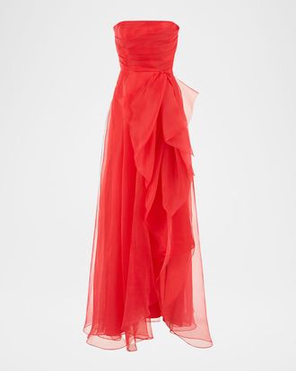 Theia Teresa Draped Strapless Gown