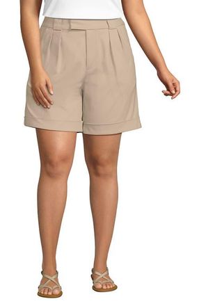 Lands End Chino High Rise Pleated 7 Shorts in Champagne at Nordstrom, Size 18