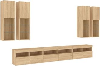 vidaXL Vidaxl - 7 Piece tv Wall Cabinet Set with led Lights Sonoma Oak