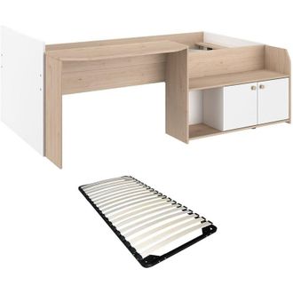 Vente-Unique Letto combinato 90 x 190/200 cm Naturale e bianco + Rete - MIVONA