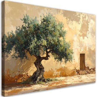 Feeby Cuadro En Lienzo, Olivo Sobre Fondo De Pared Beige, 120x80