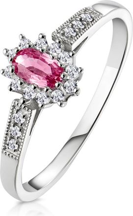 The Diamond Store 9K White Gold Diamond Pink Sapphire Ring 0.14ct