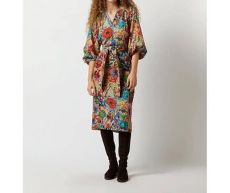 Ann Mashburn Trapunto Blouson Dress In Multi Floral Crepe