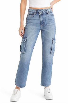 Hidden Jeans Crossover High Waist Cargo Jeans In Medium Wash