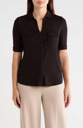 T Tahari Cuffed Sleeve Button-Up Top in Black at Nordstrom Rack, Size X-Small
