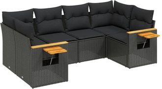 vidaXL Vidaxl - Set De Sof&aacute;s De Jard&iacute;n 6 Piezas Y Cojines Rat&aacute;n Sint&eacute;tico Negro