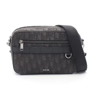 Dior Black Gray Canvas Leather Handbag Shoulder Bag (Pre-Owned)
