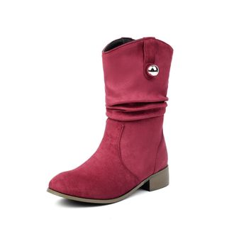 Generic Womens Slouch Mid Calf Boots With Metal Button Suede-Like Material Comfortable Slip Resistant Durable For Casual Daily Streetwear Fall Winter,Red,5.5 