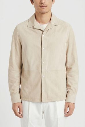 Brunello Cucinelli Beige Leather Relaxed Jacket, Size X-Small
