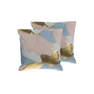 Beliani Conjunto De 2 Cojines De Poli&eacute;ster Rosa 45 X 45 Cm Patr&oacute;n Abstracto Pintura Impresi&oacute;n Ixia