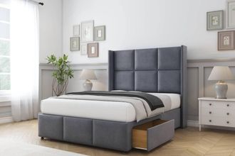 Comfort Beds Charlie Plush Divan Base 2 Drawers - 54 Wingback-Footboard in Dark Grey | Size: Super King