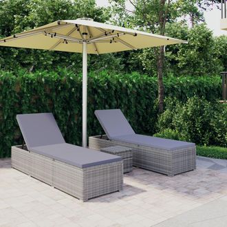 vidaXL Vidaxl - Tumbonas De Jard&iacute;n Y Mesita 3 Piezas Rat&aacute;n Sint&eacute;tico Gris