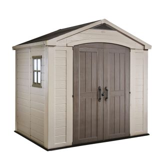 Keter Factor 8x6 - Caseta De Jard&iacute;n 256,50x243x182 Cm 2 Puertas Para Almacenamiento De Herramientas Acabado Efecto Madera En Resina Beige