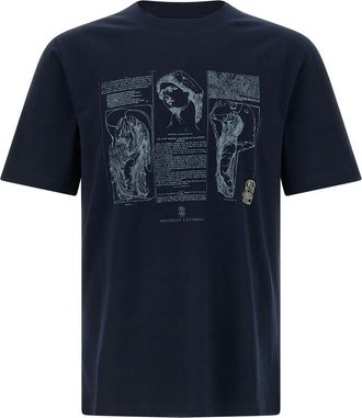 Brunello Cucinelli Blue Printed T-shirt