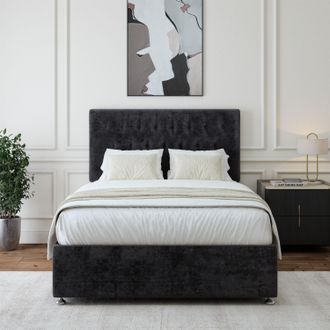 Bedmaster Luxury Velvet Divan Base & Button Headboard in Black | Size: King