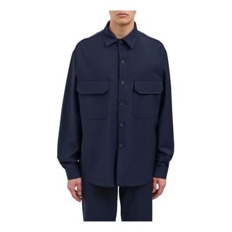 White Sand Light Jackets, male, Blue, L, Overshirt Misto Lana