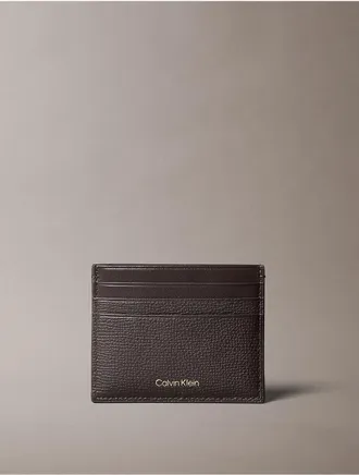 Calvin Klein Mens Leather Classic Card Case - Dark Brown
