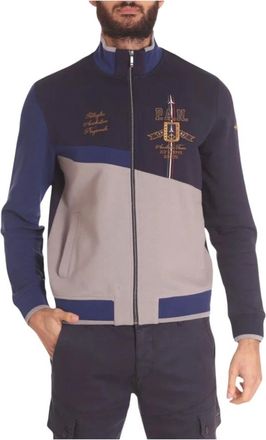 Aeronautica Aeronautica Militare, Zip-throughs, male, Blue, Size: L Colorful Cotton Sweatshirt with Gold Embroidery