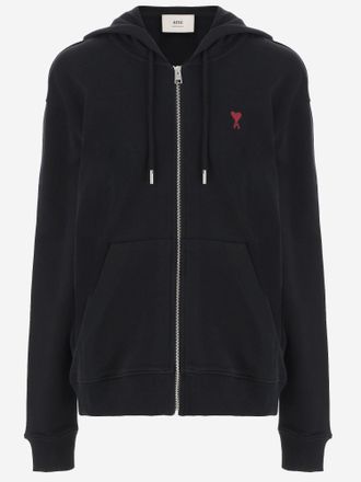 Ami Cotton Zip-Up Hoodie - Black