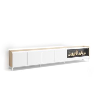 Skraut Home Skraut Home - Mueble Tv, Televisi&oacute;n, Muebles De Sal&oacute;n, Almacenaje, 315x35x61cm, Para Tv Hasta 80, Chimenea El&eacute;ctrica Xxl, Dise&ntilde;o Industrial, Led, Esti
