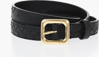 Bottega Veneta Cintura in Pelle Intrecciata con Fibbia Dorata 20mm Bottega Veneta