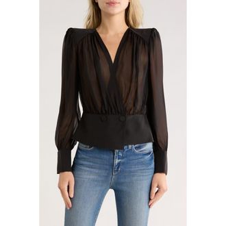 L'agence Tan Wrap Front Silk Top in Black at Nordstrom Rack, Size X-Small