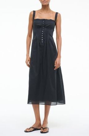 Staud Matilde Lace Trim Midi Dress in Black at Nordstrom Rack, Size 16