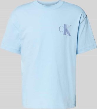 Calvin Klein Jeans T-Shirt mit Label-Print und Rundhalsausschnitt in Hellblau, Größe XL