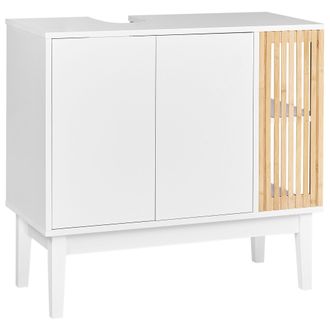 Beliani Beliani - Mueble De Ba&ntilde;o Para Lavabo Bamb&uacute; Mdf Patas De Madera De Pino Estantes De Almacenaje Muebles De Ba&ntilde;o Blanco Y Madera Clara Nubes