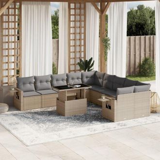 vidaXL Set De Sof&aacute;s De Jard&iacute;n 11pzas Con Cojines Rat&aacute;n Sint&eacute;tico Beige Vidaxl