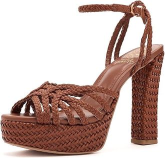 Vince Camuto Samlee Strappy Platform High Heel Sandals Womens Dress Sandals Golden Walnut : 9.5 M, Faux Leather
